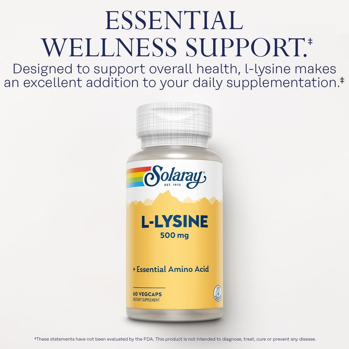 Solaray L-Lysine 60 vegetable capsules bottle side profile