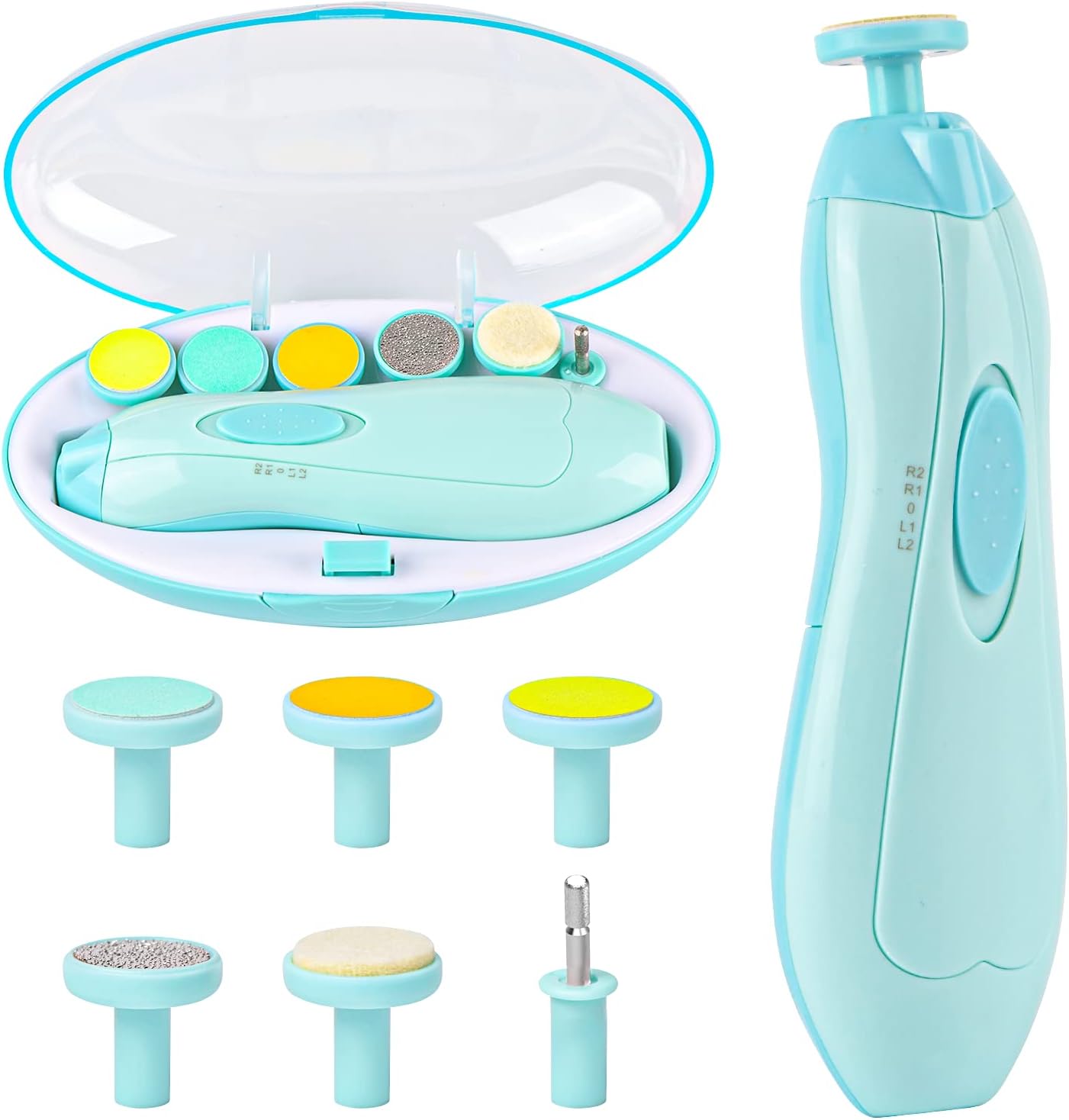 Baby Nail Trimmer Electric, Lupantte Safe Baby Nail File, Baby Nail Clippers with Light and 6 Grinding Pads for Newborn Infant Toddler or Adults Toes and Fingernails, Kids Nail Care, Polish and Trim - Image 1