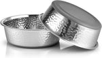 URBUDDIES hammered stainless steel dog bowls front view