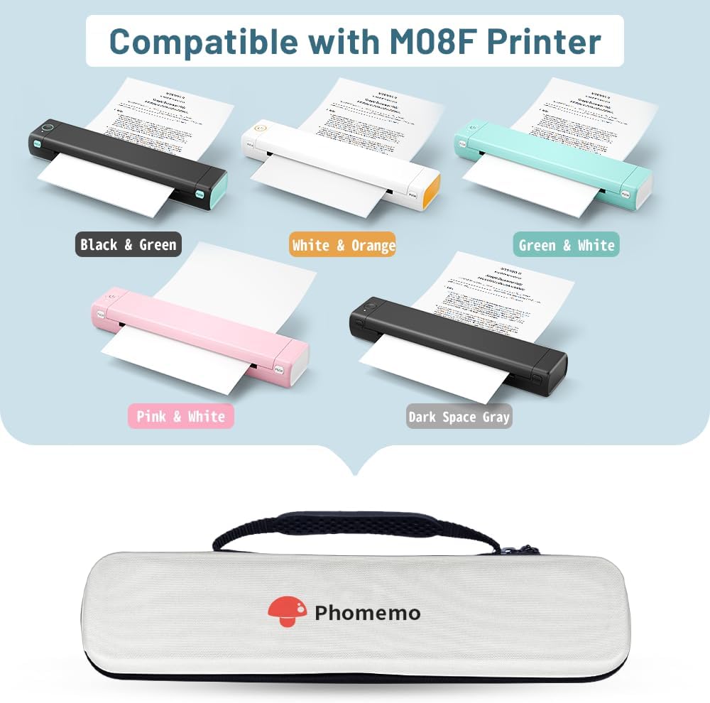 Phomemo M08F printer travel case showing 360-degree zipper