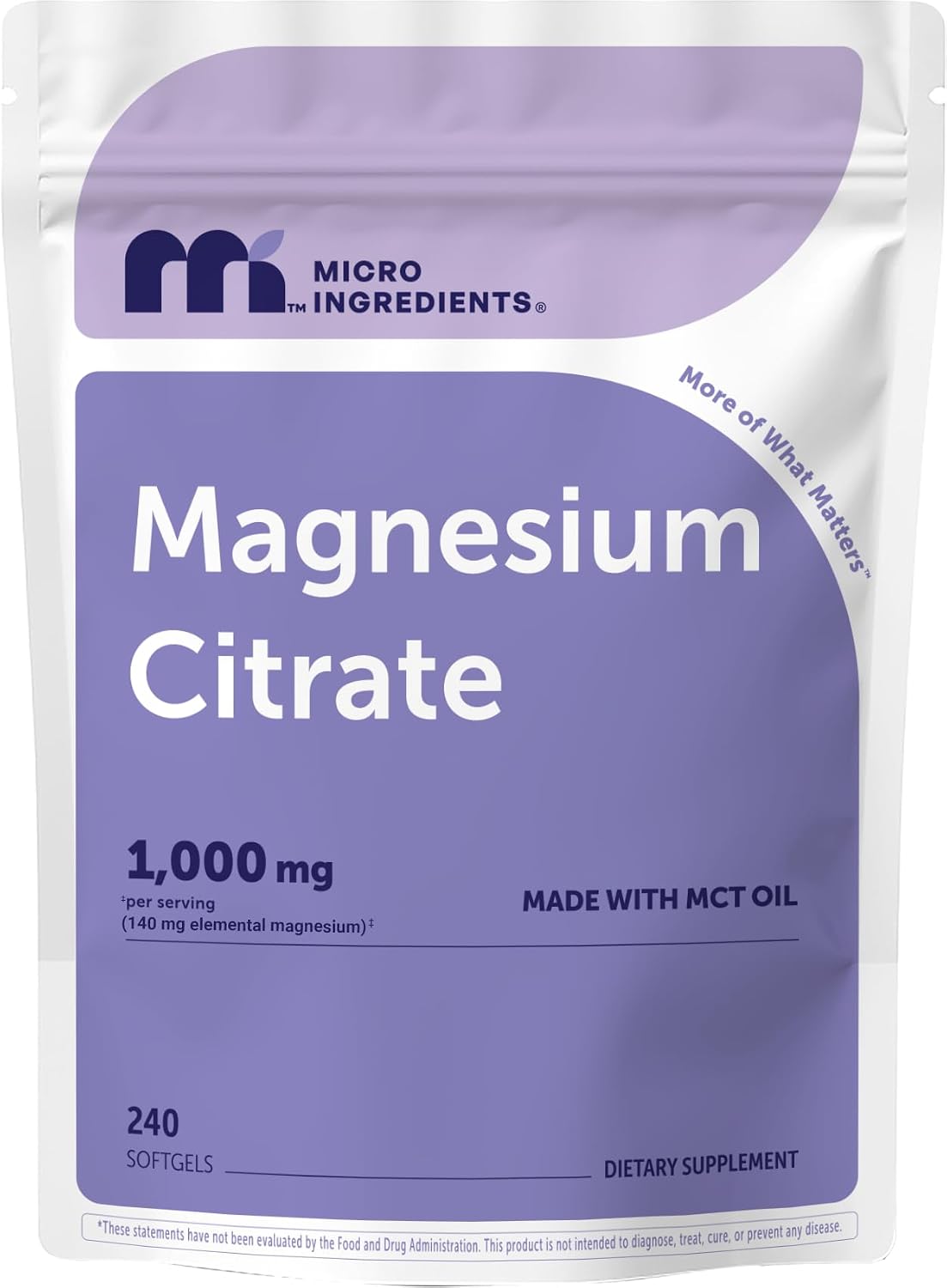 Micro Ingredients Magnesium Citrate softgels front view package