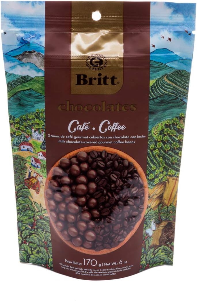 Cafe Britt premium dark milk and white chocolate treats back label details