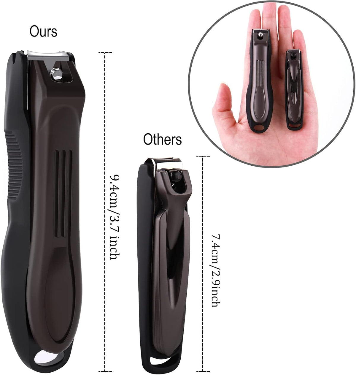 GLAMFIELDS Nail Clippers with No Splash Storage Box, Large Fingernail Toenail Clipper Detachable Easy Clean Nail Cutter Trimmer with Nail Files for Men & Women, Leather Case Packed Black (1 Pack) - Image 2