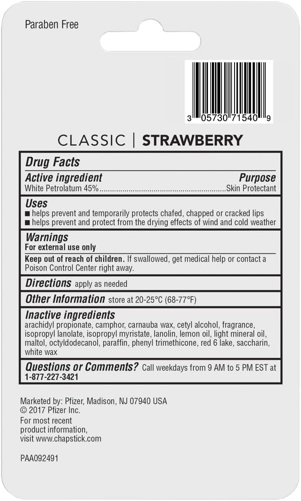 ChapStick Classic Strawberry Lip Balm Tubes, Lip Care and Lip Moisturizer - 0.15 Oz each, 3 Count (Pack of 1) - Image 11