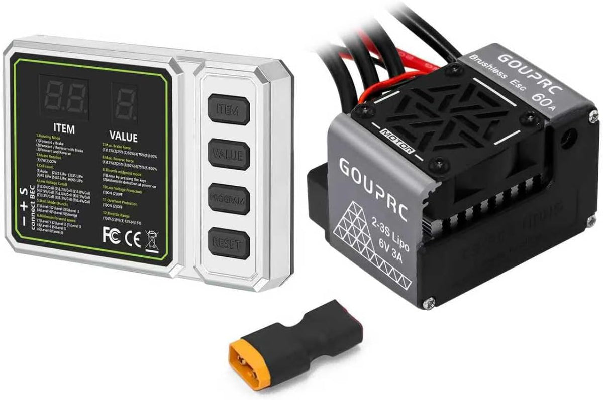 GOUP RC 60A brushless RC ESC front view with cooling fan