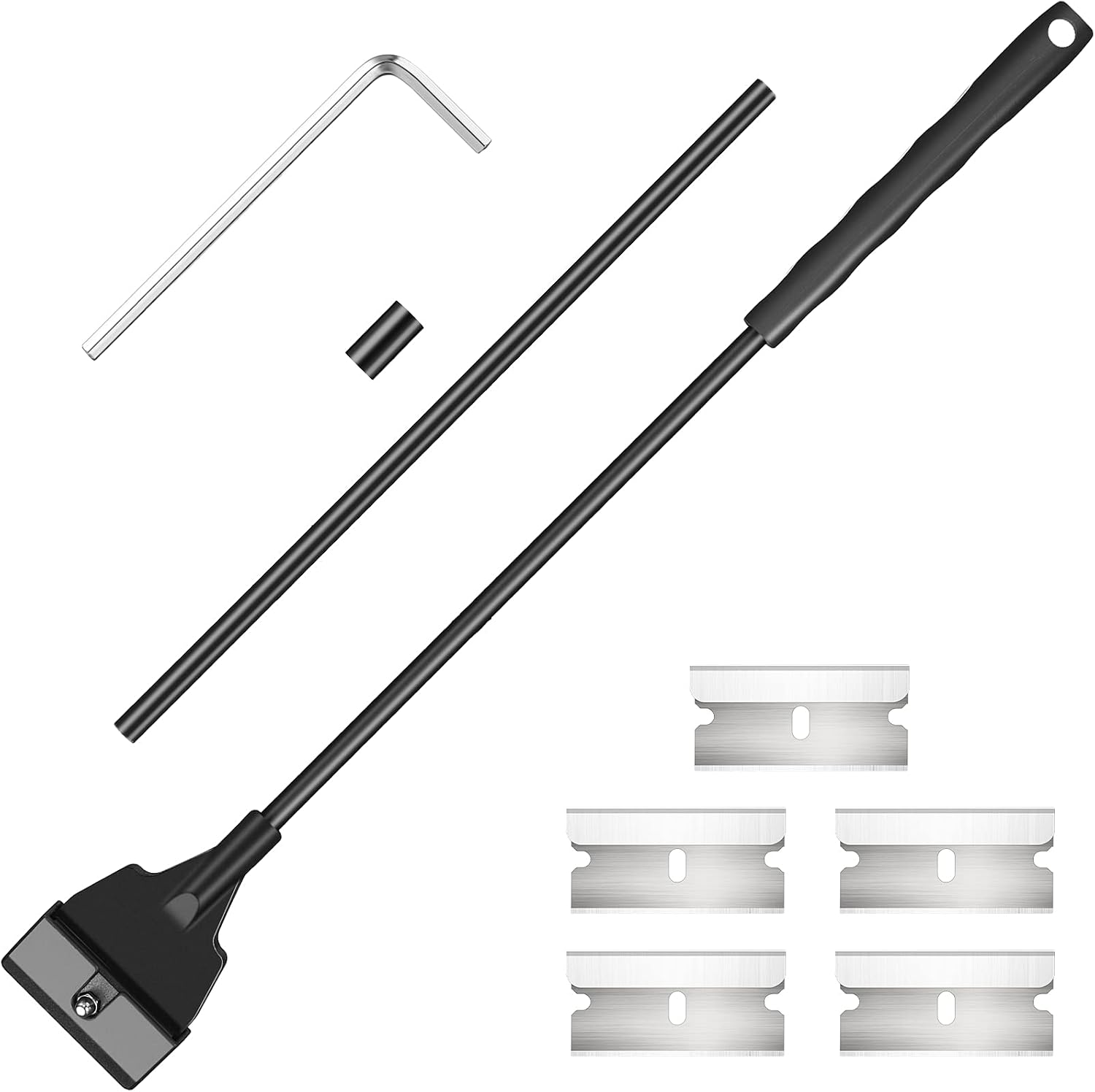 Honoson Aquarium Algae Scraper Cleaner Tool Kit front view showing the complete extendable handle assemble.