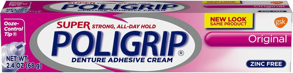 Super Poligrip Original Denture Adhesive Cream twin pack front view