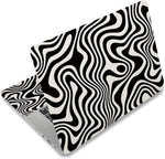 PLIGREAT 15 inch laptop skin sticker front view displaying black and white classic liquid wave pattern on a modern notebook lid.