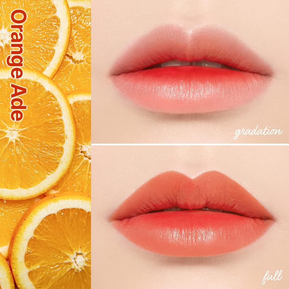 Smudgeproof and waterproof Korean makeup lip stain swatches.