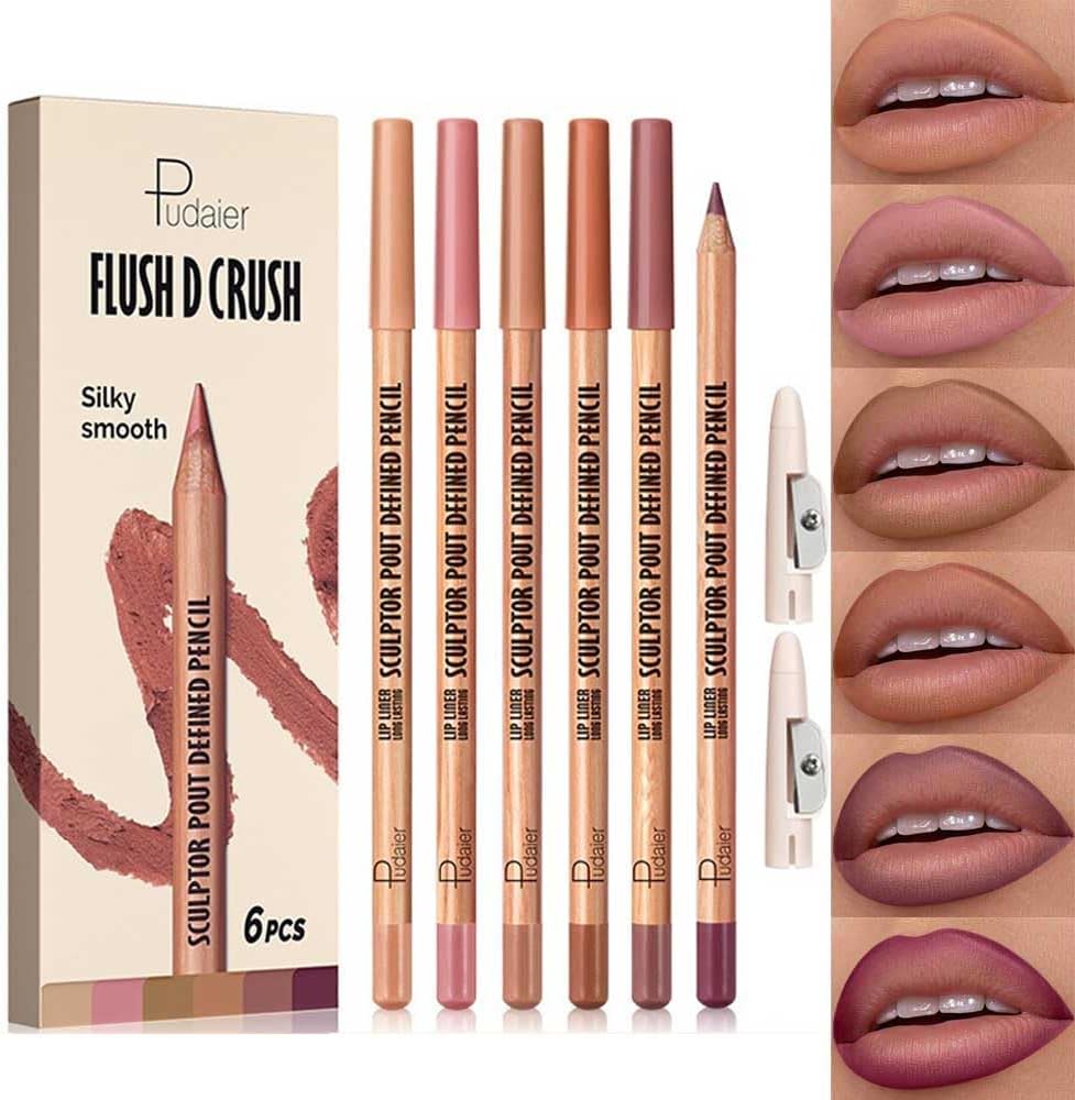 Pudaier Cosmetics BestLand Berry Spice Lip Liner Set front view packaging with six colorful pencils