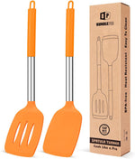 Pack of 2 Silicone Solid Turner, Non Stick Slotted Kitchen Spatulas, High Heat Resistant BPA Free Cooking Utensils, Ideal Cookware for Fish, Eggs, Pancakes(Stainless Steel Khaki) - Image 13