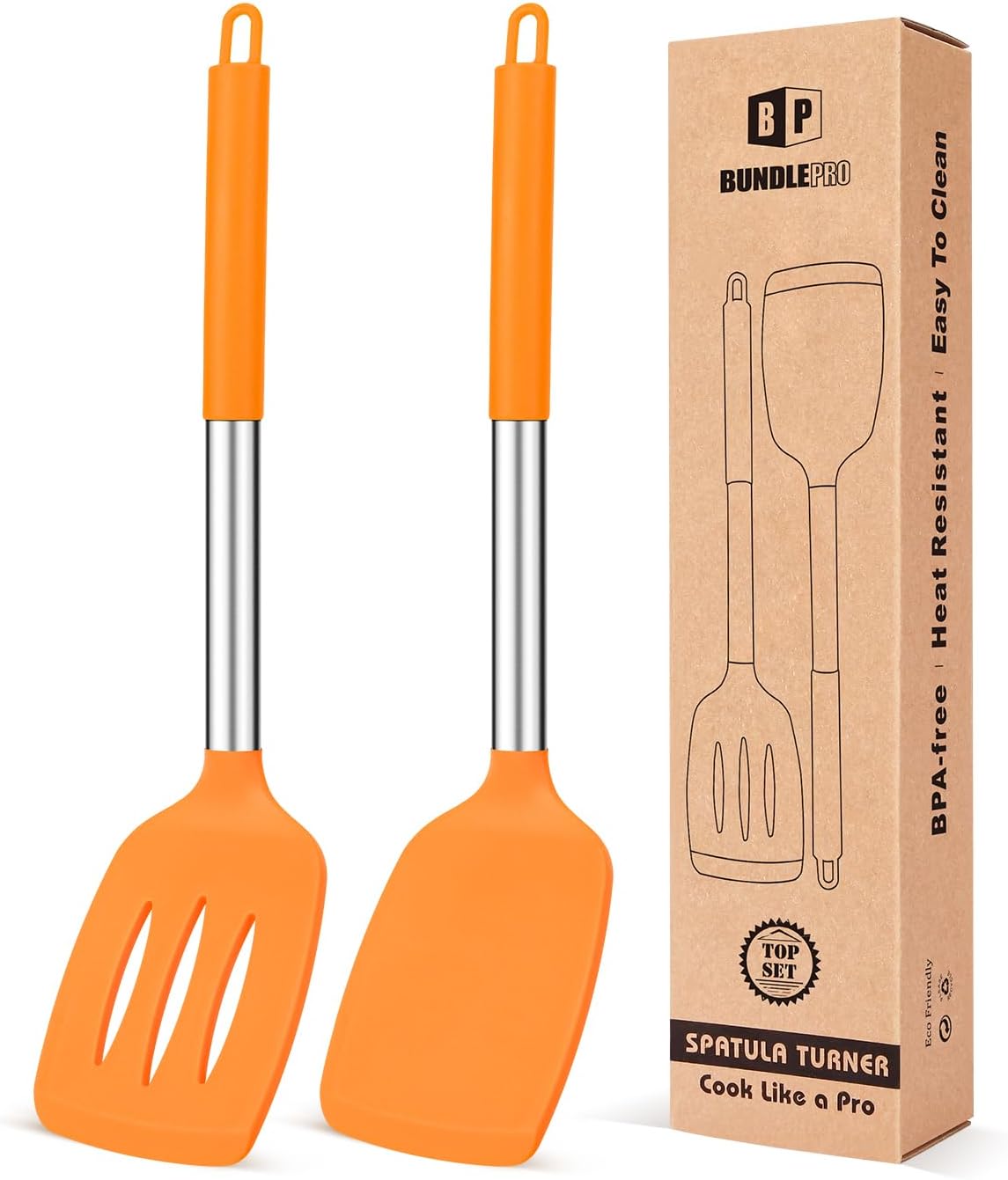Pack of 2 Silicone Solid Turner, Non Stick Slotted Kitchen Spatulas, High Heat Resistant BPA Free Cooking Utensils, Ideal Cookware for Fish, Eggs, Pancakes(Stainless Steel Khaki) - Image 13