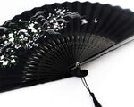 Wobe Black Linen Fabric Folding Hand Fan Grassflowers Bamboo for Summer - Image 4