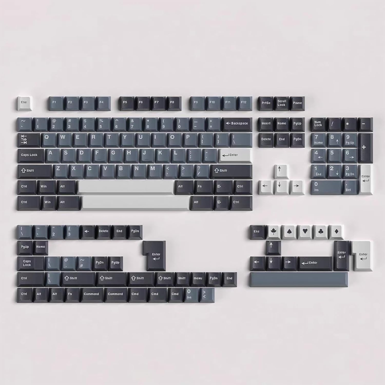 Sumgsn Apollo 163 Keys custom keycap set showcasing front view layout on an organized presentation tray