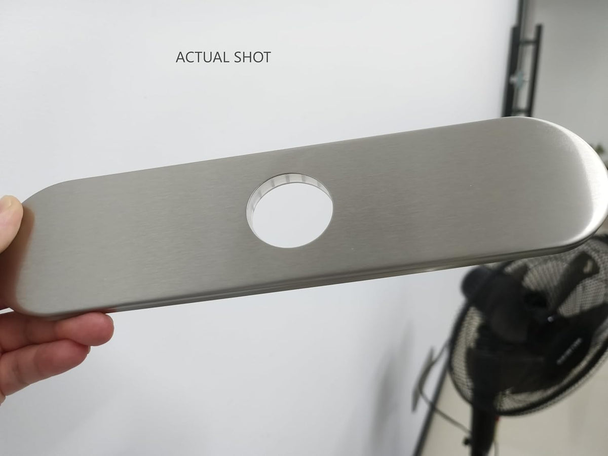 BWE 10-Inch Brushed Nickel Deck Plate, Faucet Hole Cover for 3-Hole Sink | 8" Widespread, SUS 304, Foam Gasket, Easy Installation, Racetrack Design, Universal Fit, Modern Design, Kitchen & Bathroom - Image 9