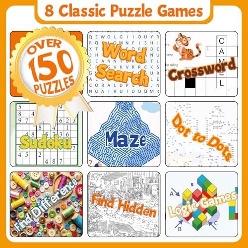 Elfew brain games puzzle books spread open demonstrating the clear large print text