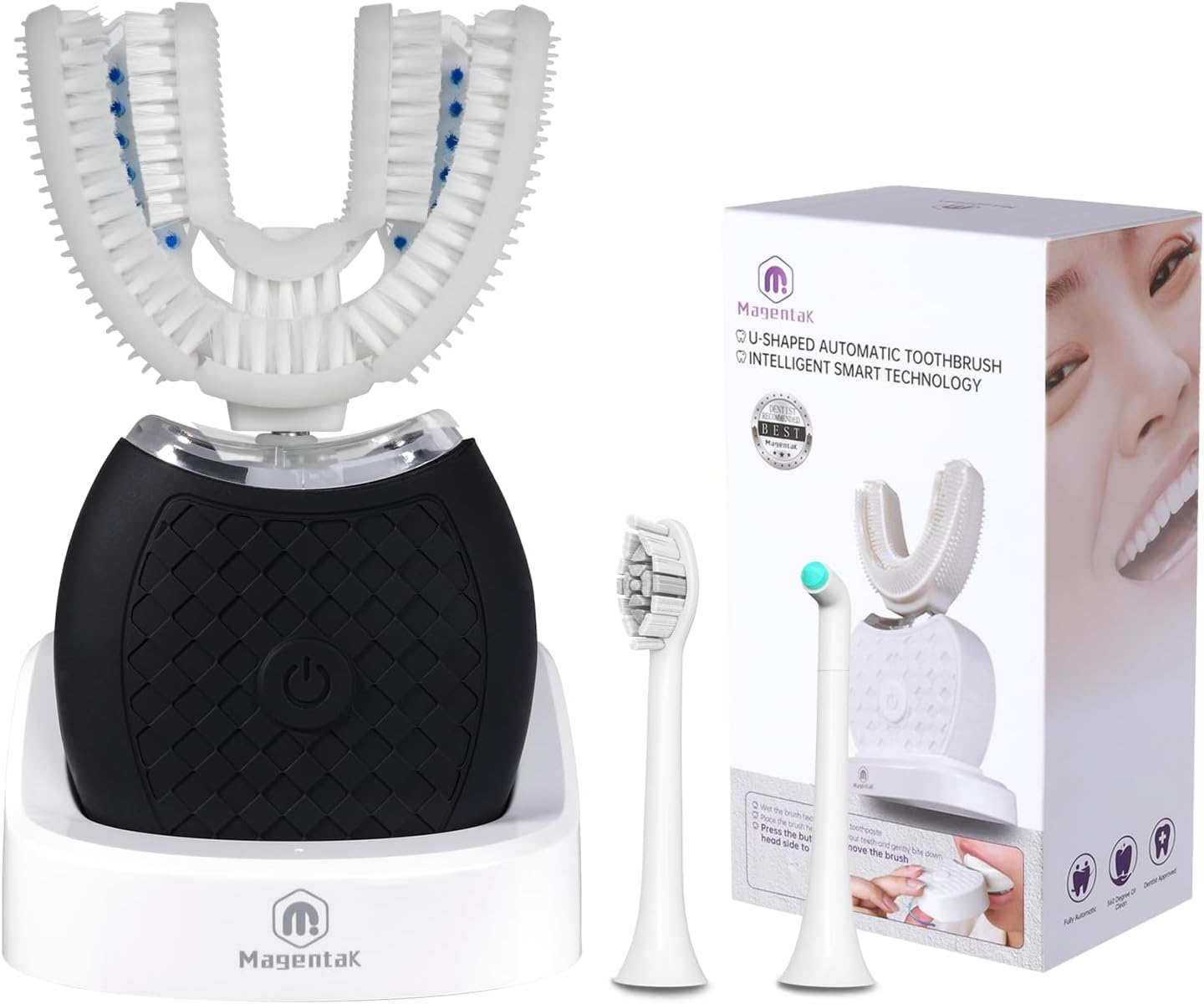 Electric U Shaped Toothbrush for Adult,Ultrasonic Tooth Brush has 23760 Nylon Bristles,360 Degree Automatic Cleaning and 3 Modes Standard, Fast, Ultra Fast(Black) - Image 1