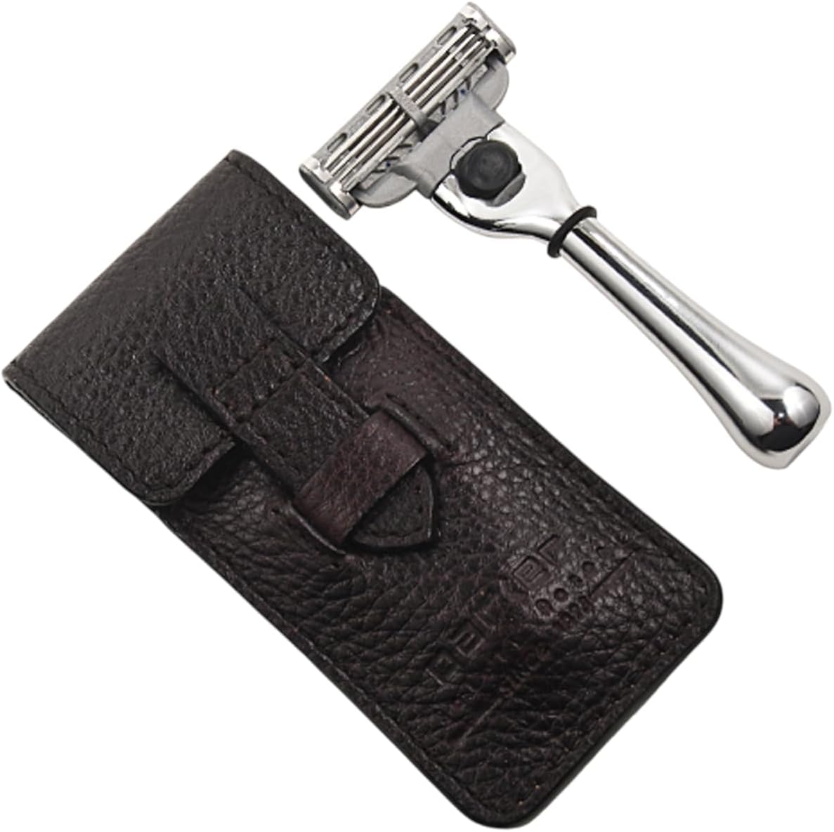 Parker Safety Razor compact travel razor front view with chrome plated brass handle