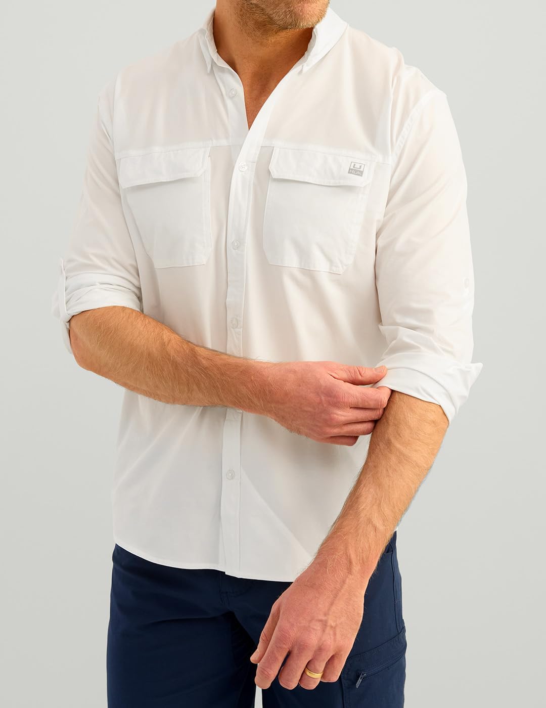 HUK long sleeve outdoor apparel dual chest pockets