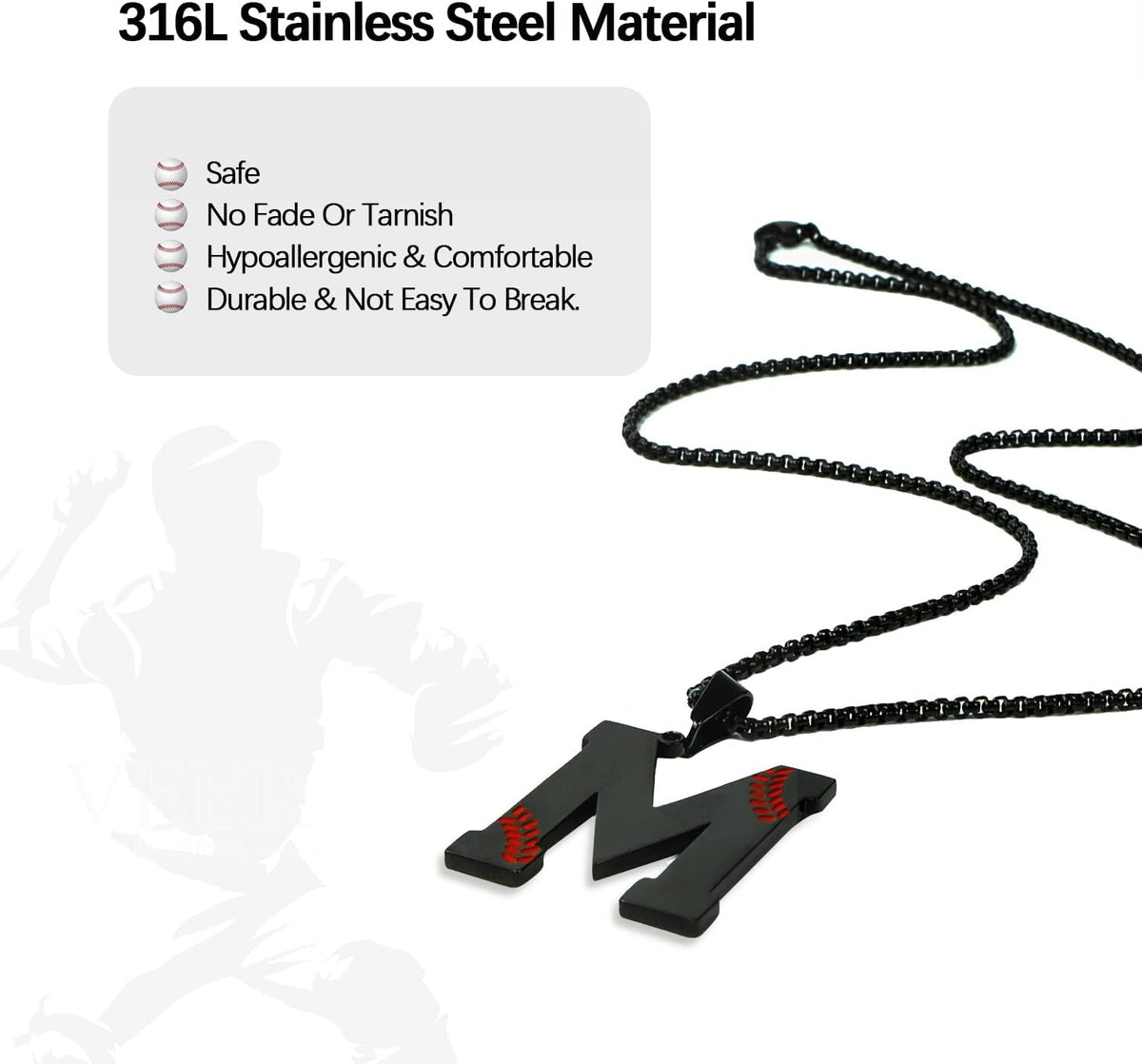 LYNNON stainless steel baseball pendant angled shot