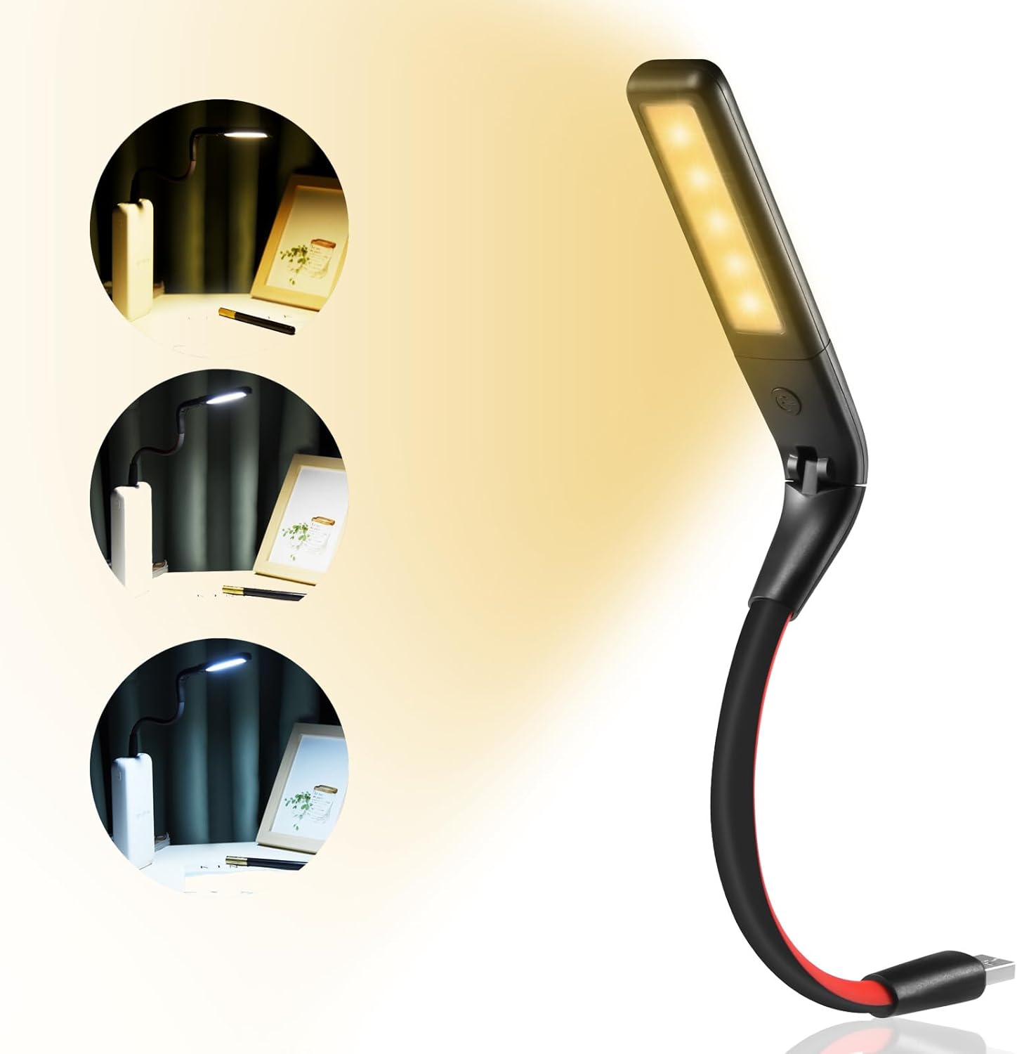 Glovion USB LED light for laptop front view showing flexible gooseneck and black finish
