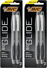 Two count pack of BIC Glide black medium point retractable ballpoint pens