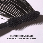 Swatches and demonstration of the clump free black mascara formula application