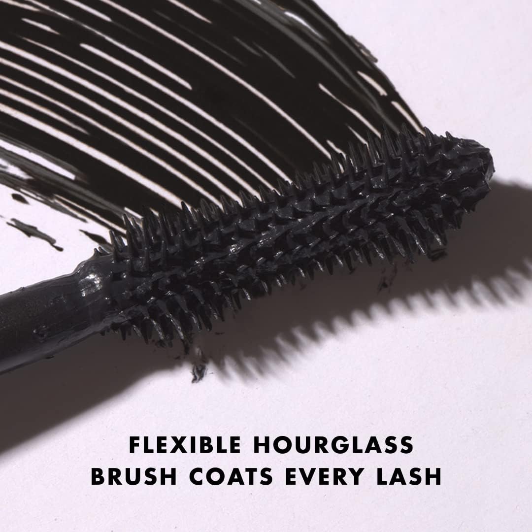 Swatches and demonstration of the clump free black mascara formula application