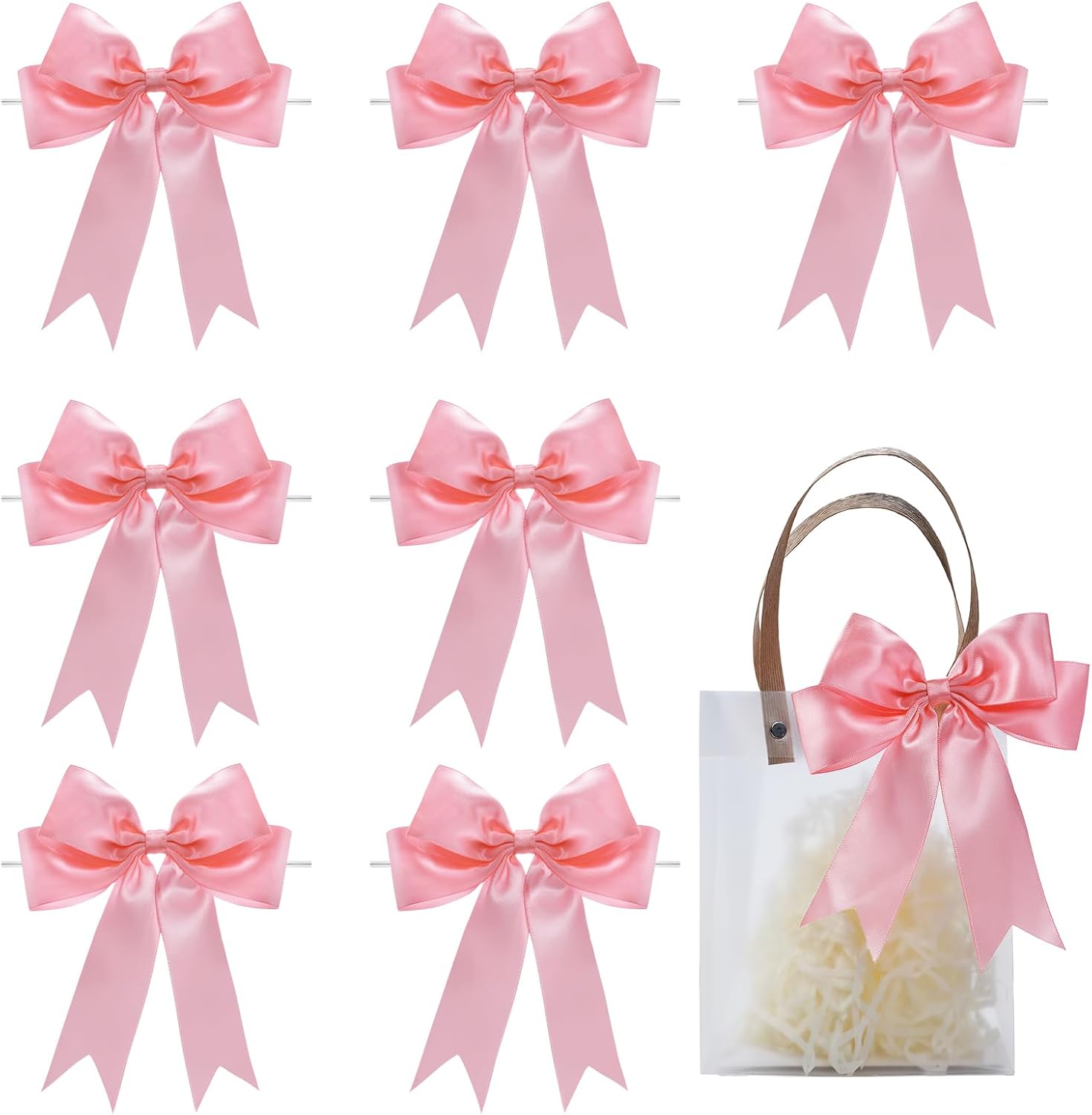 FAKILO pink satin bows front view for premium gift wrapping decorations