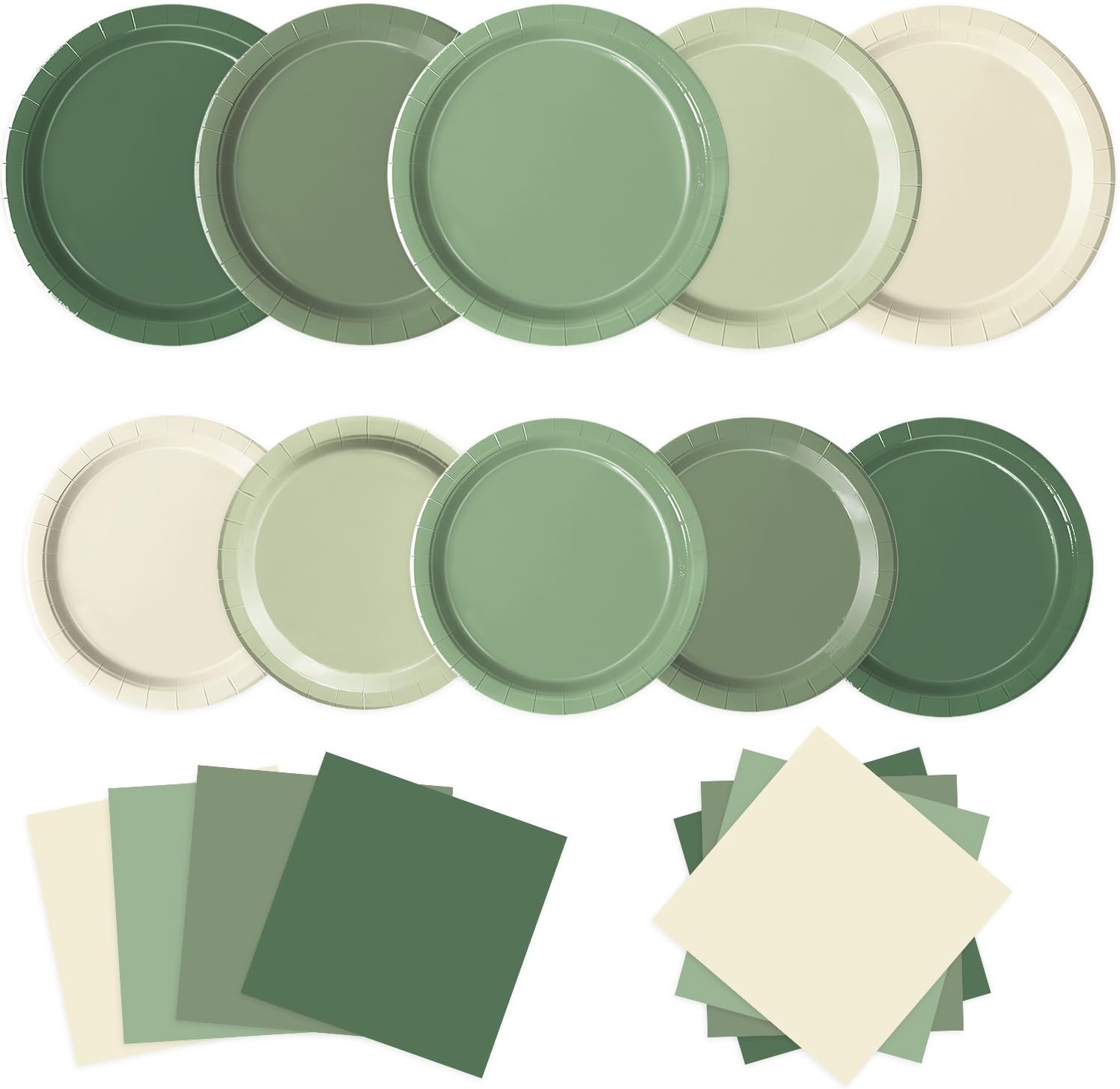 Oigco 60 pieces sage green paper plates and napkins set front view