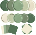 Oigco 60 pieces sage green paper plates and napkins set front view