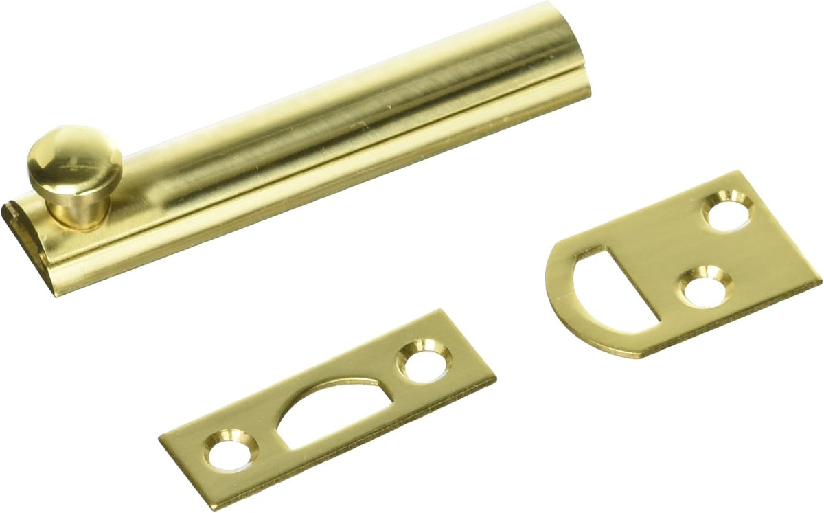 First Watch Security 1849 solid brass 3 inch door slide bolt front view hardware
