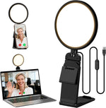 LitONES Computer Zoom Lighting front view showing the five inch ring light illuminated