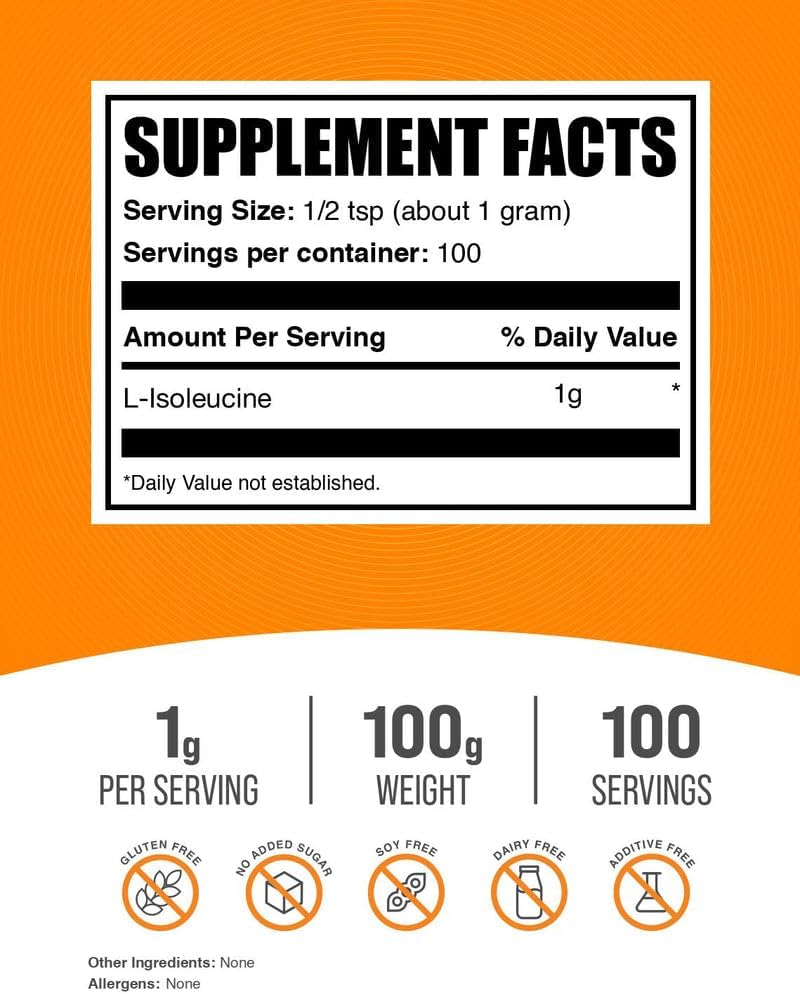 BulkSupplements.com L-Isoleucine Powder - BCAA Powder, Amino Acid Nutritional Supplement - Vegan & Gluten Free, 1g per Serving, 100g (3.5 oz) (Pack of 1) - Image 2