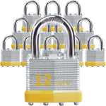 Laminated Steel Padlocks, Standard Shackle, Keyed Alike, 6 Pack | Hardened Steel Shackle,Brass Cylinder & Keys,Keyed Alike,yellow Ring ID.6 Locks/12 Keys.For Lockers & Warehouse Doors - Image 10