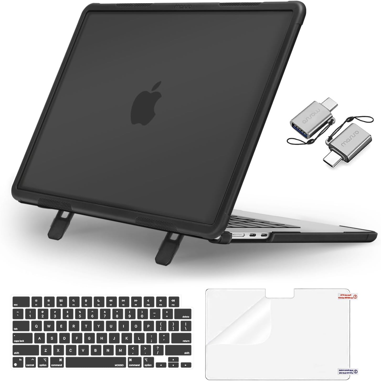 Mosiso MacBook Air 15 Inch Heavy Duty Hard Shell Case Black front view showing robust protective bumper edges.