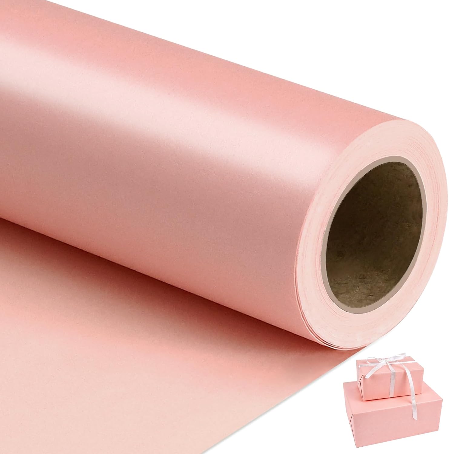 NESCCI pink matte gift wrapping paper roll front view showing premium pearly lustre finish.