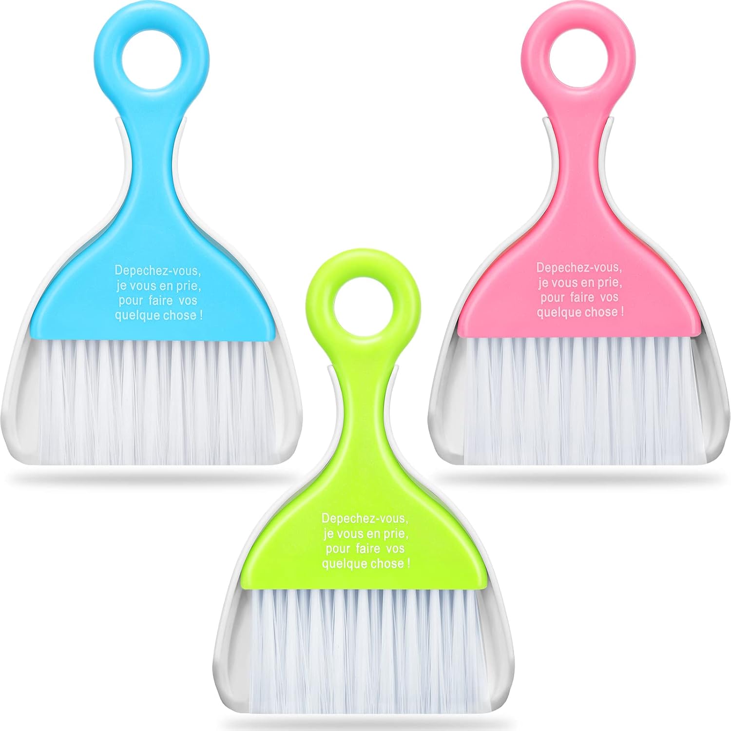 Chengu mini dustpan and brush set front view showing three colorful cleaning packs