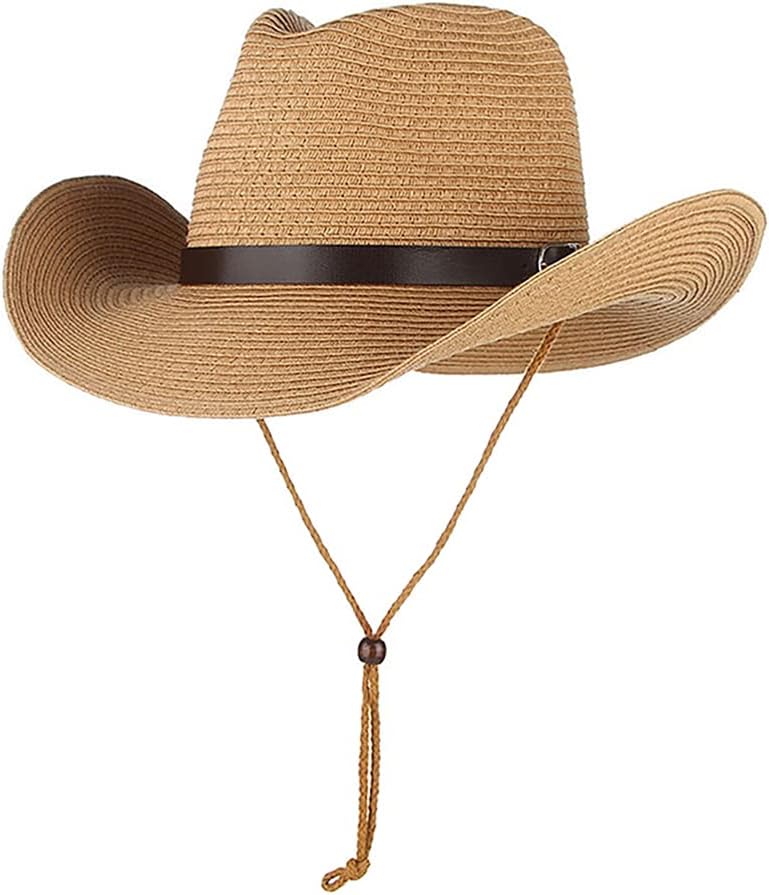 IBLUELOVER straw cowboy hat front view showing wide brim and band