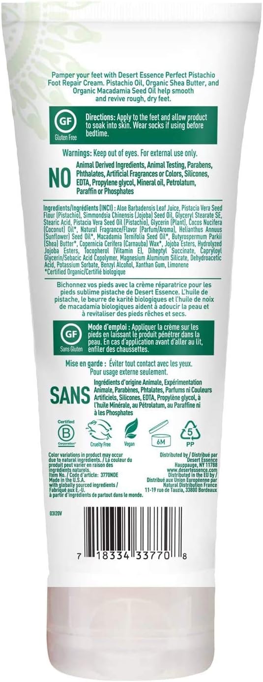 Desert Essence pistachio foot repair cream squeezed out showing rich texture