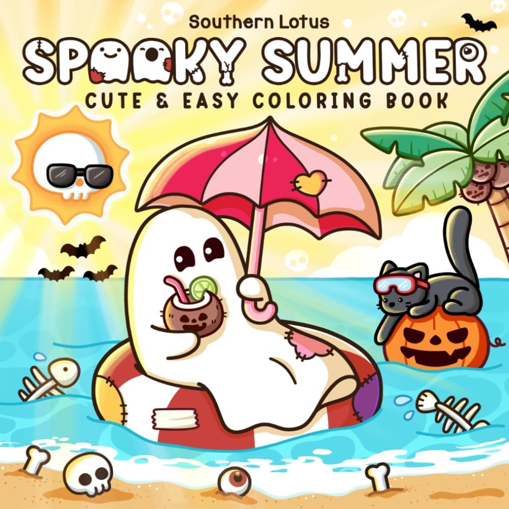 Spooky Summer: Coloring Book for Adults and Teens with Cute Creepy Characters Enjoying Summer Days, Simple and Easy Designs for Relaxation (Spooky - Cute - Easy Coloring) - Image 1