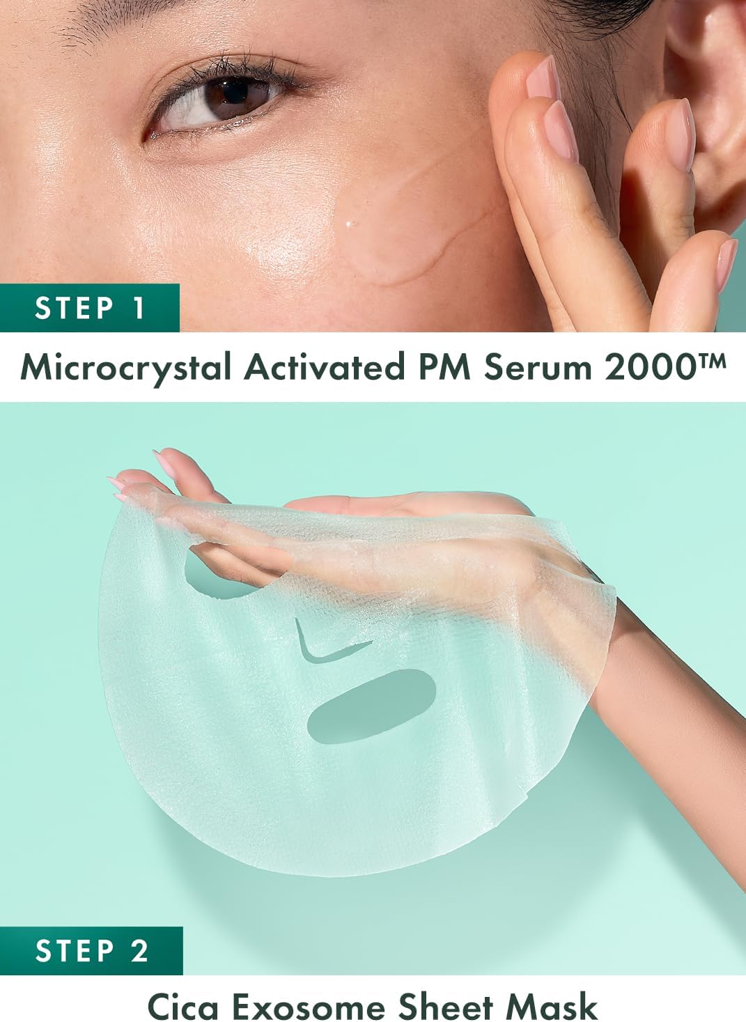 Rael hydrating sheet mask step one serum pouch showing azelaic acid microcrystal details