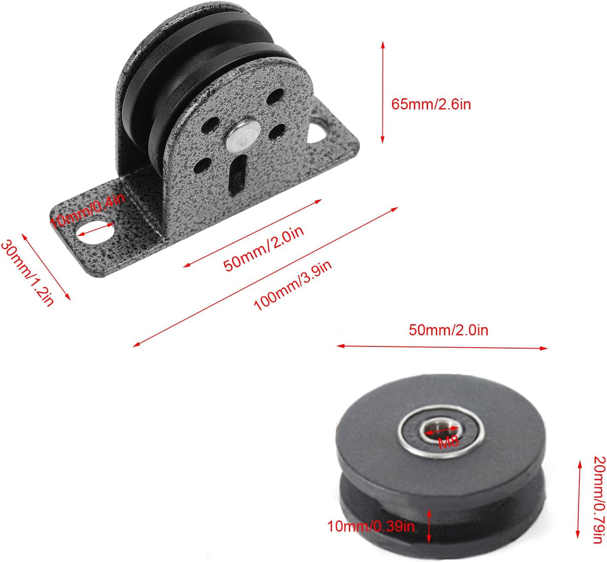 Lvifloae single pulley block showing mounting holes and metal housing