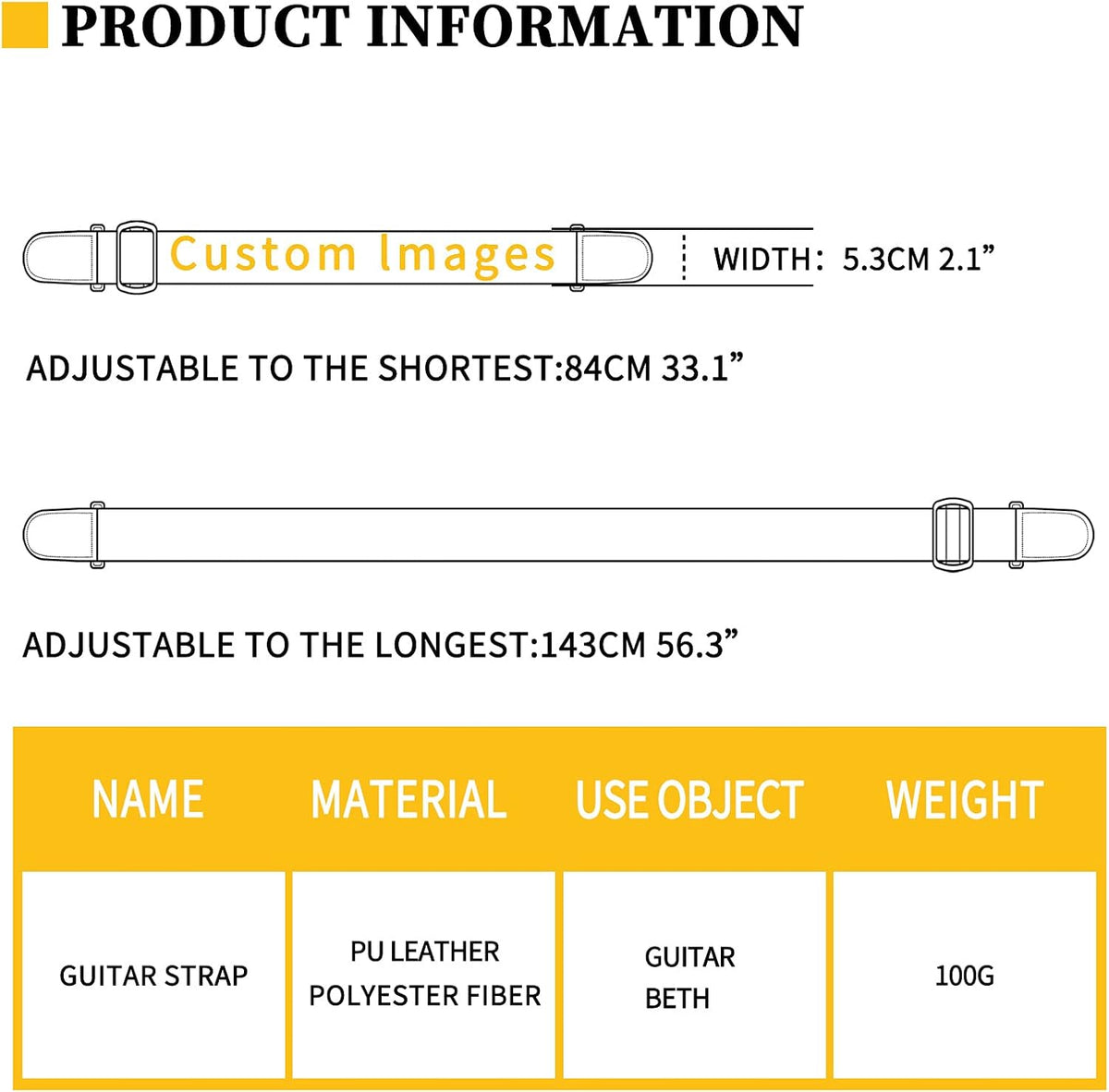 GLENLCWE guitar strap showing adjustable buckle length