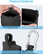 Silicone pet treat bag demonstrating one-handed access usage