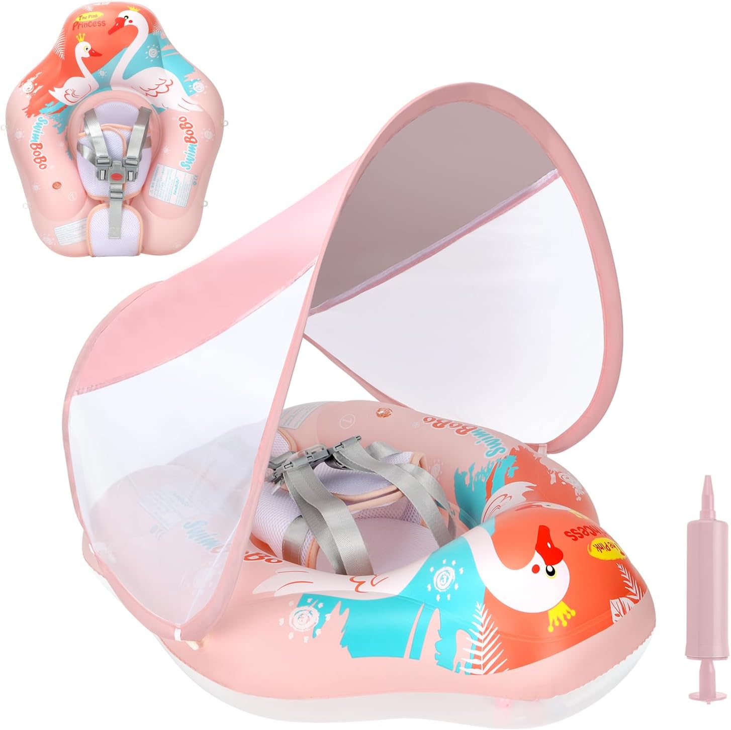 Free Swimming Baby inflatable swim float front view in pink