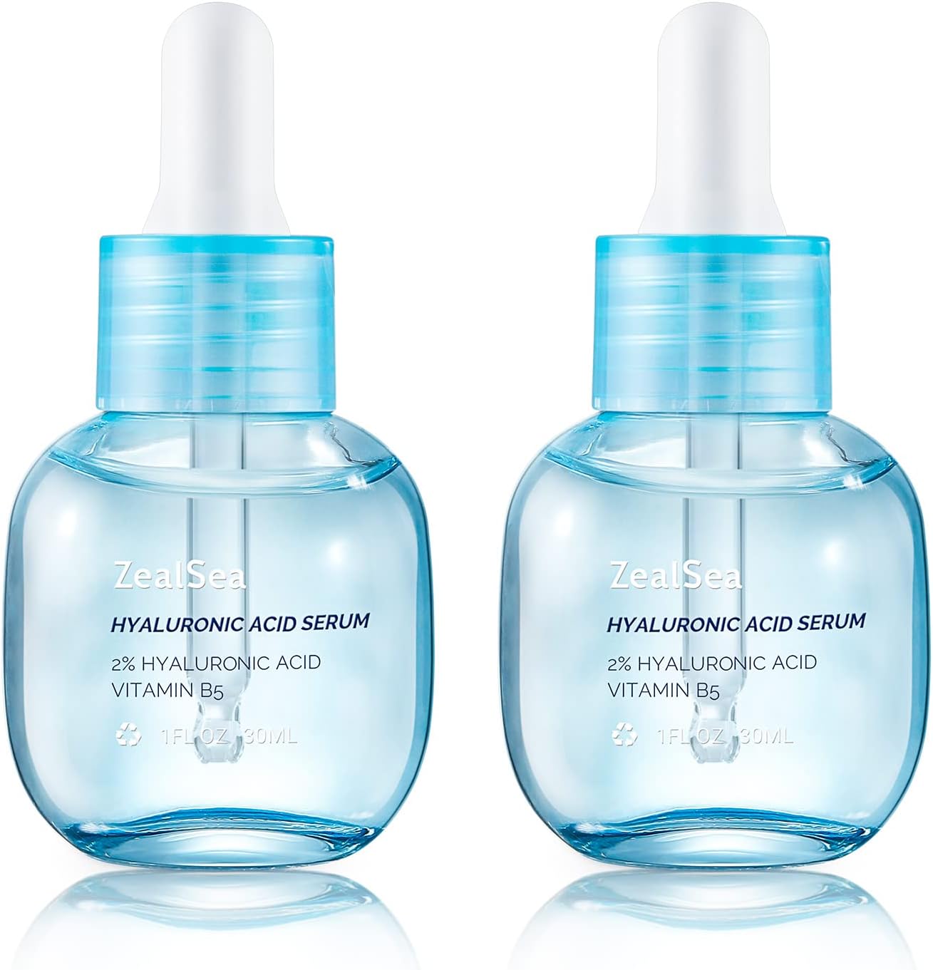 ZealSea Hyaluronic Acid Serum front view showing dropper bottles for intense facial hydration
