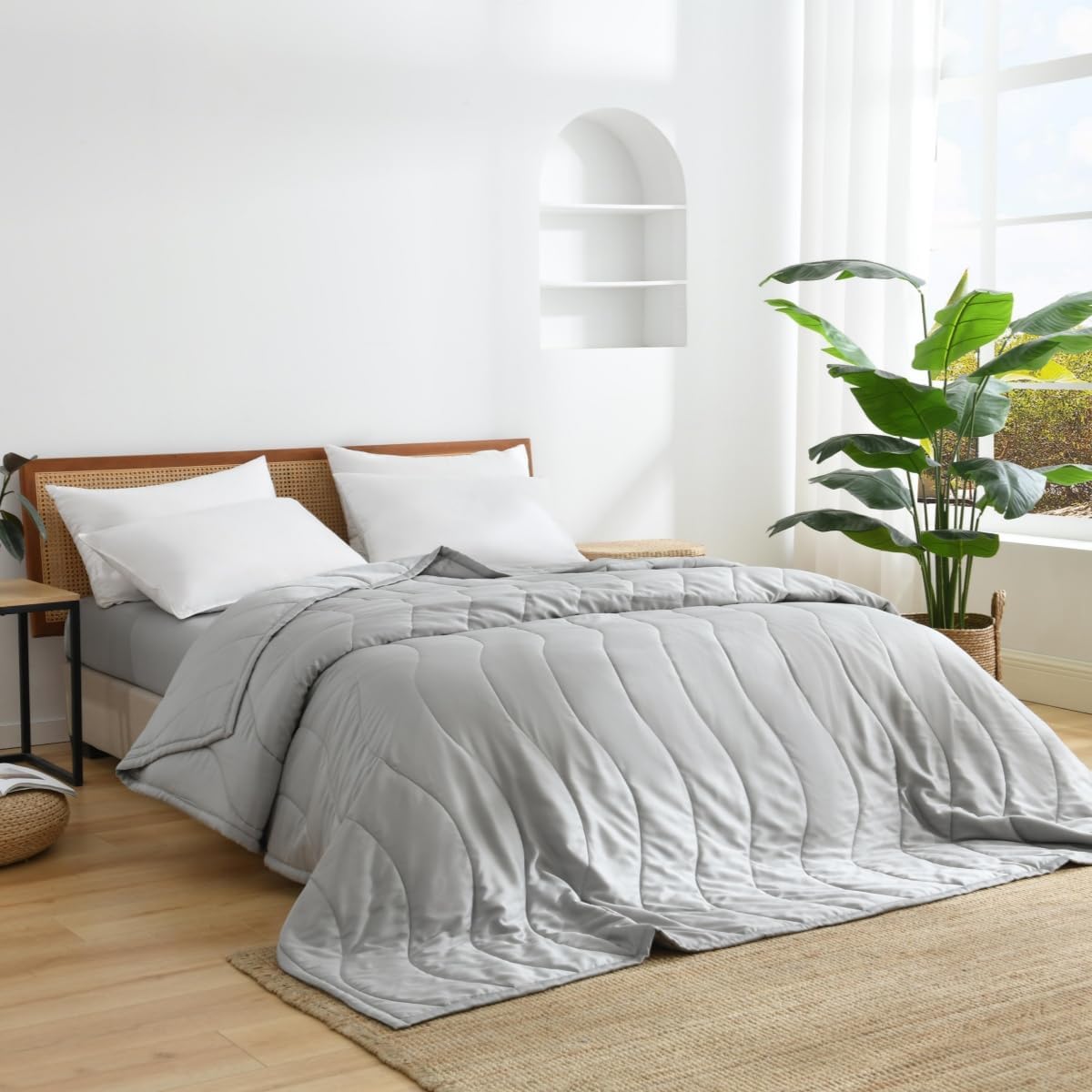 NATUREFIELD bamboo rayon cooling blanket king size front view over bed