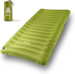 Jirni Inflatable Toddler Travel Bed front view in olive green showing raised safety bumpers.