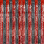 Two packs of DECOCKRAT red and black party streamers installed side by side on a living room wall